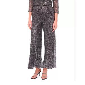 MSK Black Silver Sequined Pull On Pants Size L NWT